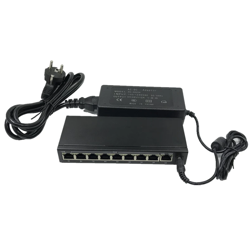 ANDDEAR9-10/100 Мбит/с rj45 переключатель poe 802.3af 9 poort voeding 15,5 Вт voor ip камера NVR ip telefoon wifi точка доступа poe коммутатор - Цвет: Power plug48V2A