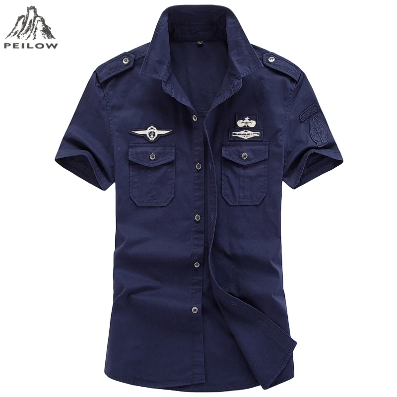 blue Мужская рубашка летчика,, Camisa Masculina, хлопок, Air Force One, армейская тактическая рубашка, хлопок, повседневная, Военный стиль, рубашки 6XL - Цвет: blue