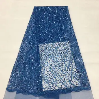 

New Blue African Lace Fabric Latest French Nigerian organza Laces Fabrics With sequins 2020 High Quality sequins Lace Material