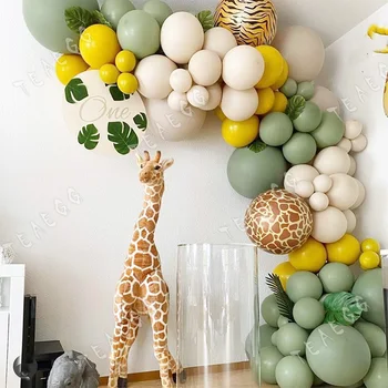

100Pcs Jungle Decoration Balloon Retro Green Animal Print Foil Balloon For Baby Shower Boy Birthday Party Decor Balloons 100Days