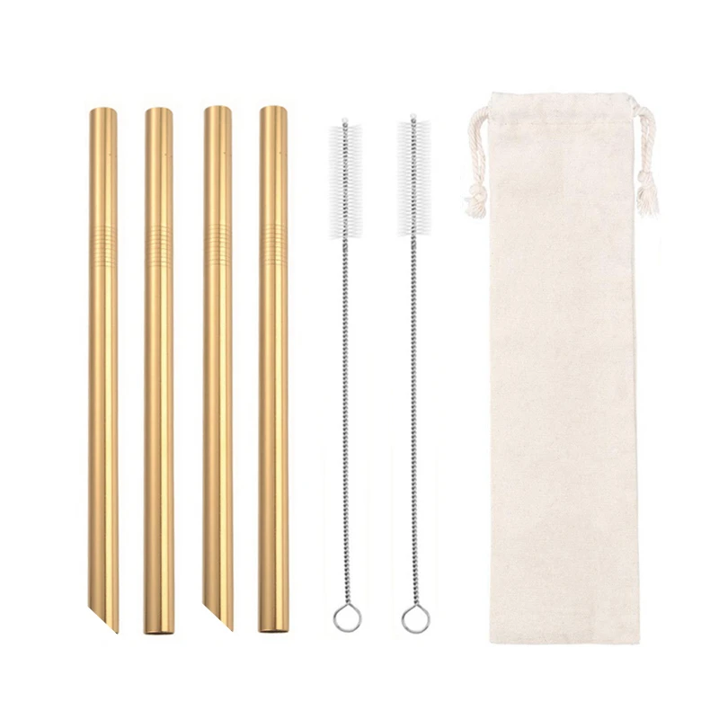 4pcs-gold whitebag 4 шт Экстра широкие 12 мм соломинки многоразовые из нержавеющей стали соломинки с чистящей щеткой Yerba mate Пузырьковые чайные соломинки для напитков - Цвет: 4pcs-gold whitebag