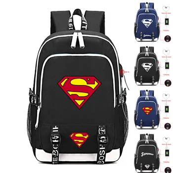 

Hero Superman canvas Backpack USB Charging school bag luminous music mochila shoulder bag travel bag laptop bagpack