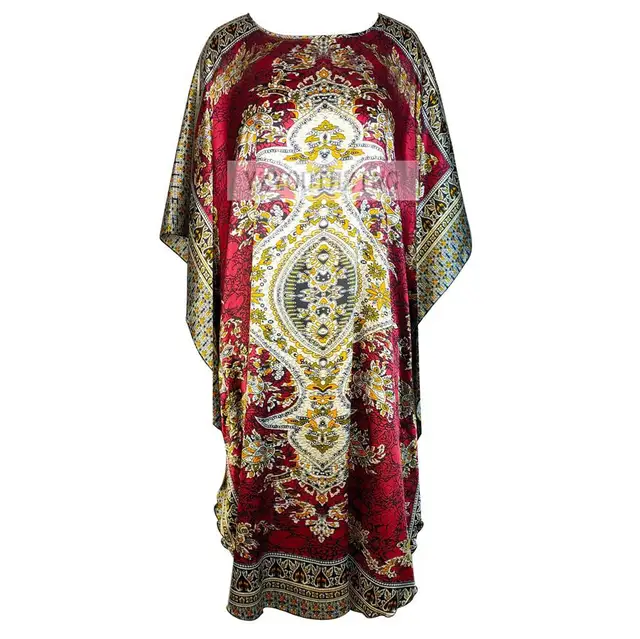 Chinese Vintage Print Lady Robe Dress Nightgown Summer Nightdress Sleepwear Women Satin Rayon Nightwear Bath Gown One Size Style 1