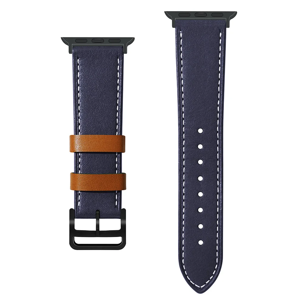 Blue White line Кожаный полосатый ремешок для Apple Watch Series 5 4 3 2 1 модный двухцветный браслет для iWatch 40 мм 44 мм 38 мм 42 мм наручный ремень - Цвет ремешка: Blue White line