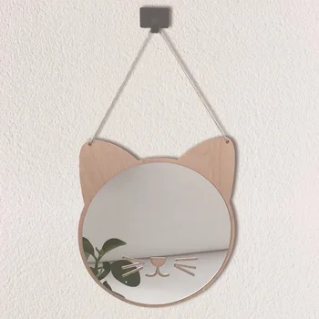 

3D Cartoon Cat Nordic Wood Acrylic Hanging Mirror Wall Sticker Home Decor Kid Bedroom Living Room Mirrored Sticker Silver Design