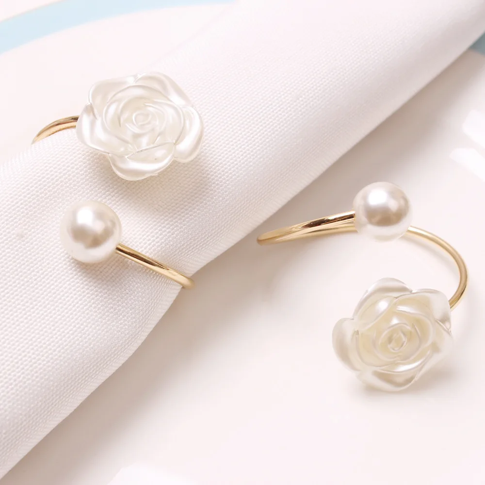 Pearl Rose Flower Napkin Buckle Wedding Ring 6Pcs napkin ring