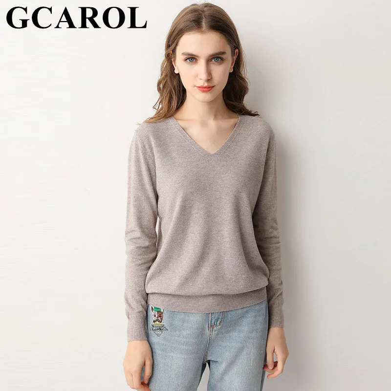 Preise GCAROL 19 Neue Frauen 30% Wolle Pullover V ausschnitt Und O Neck Minimalistischen Stricken Jumper OL Stretch Basis OL Gestrickte pullover 3XL