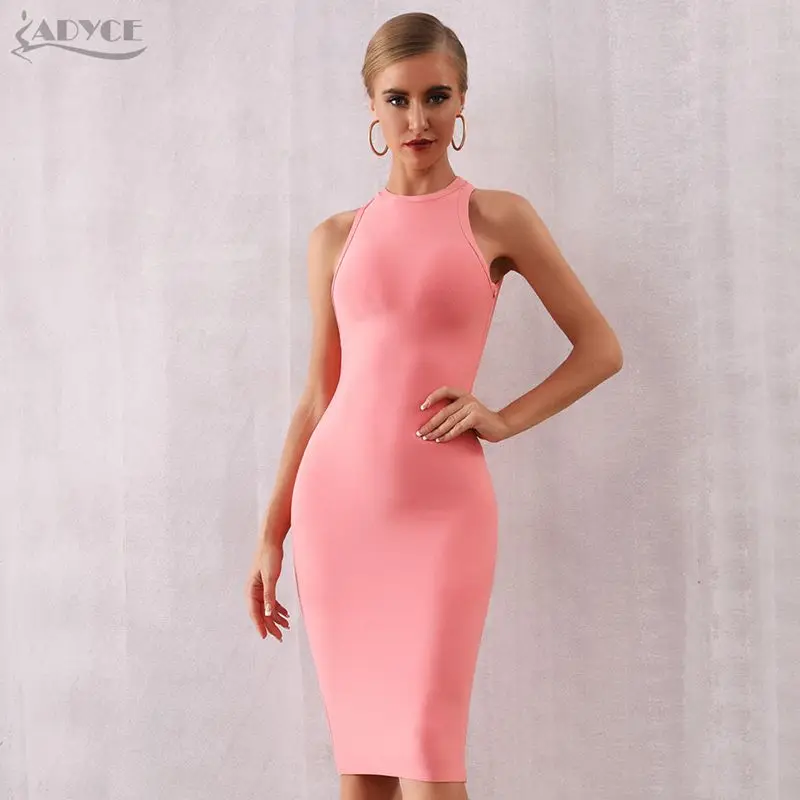 Pink Женское платье на бретелях ADYCE, летнее женское бандажное платье, розовое платье на бретелях без рукавов, клубное платье, платье для вечеринок - Цвет: Pink
