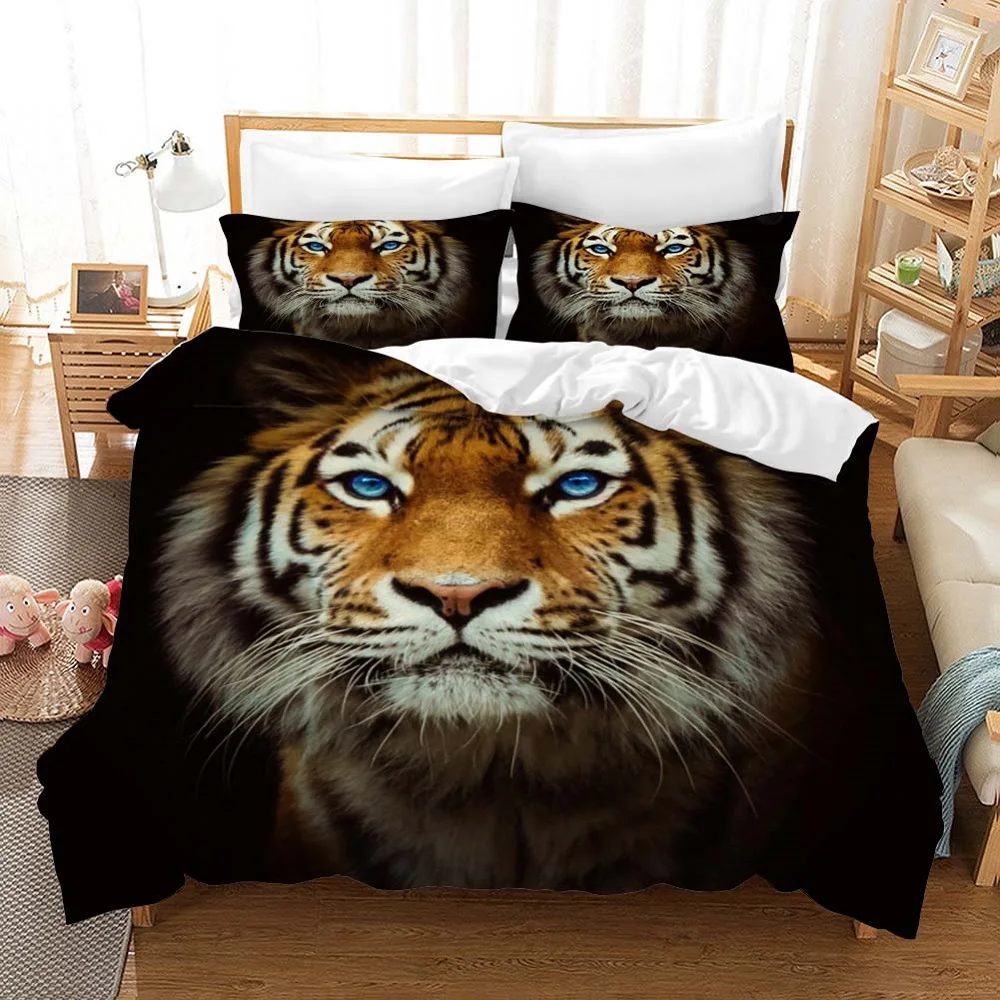 

Animals Boys Comforter Set with Pillowcase Custom Tigar Bed Linen Set 100% Microfiber Duvet Cover Set Queen King Size Bedding