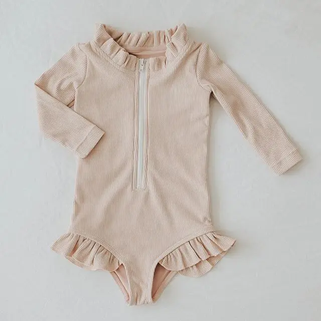 ToddlerBabyKidsGirlsZipperLongSleeveRufflesBeachSwimsuit
