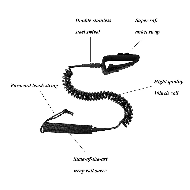 10 Feet Surfboard Paddle Board Accessories Foot Rope Protection Rope Sup Retractable Spring Rope Safe Rope Lifeline