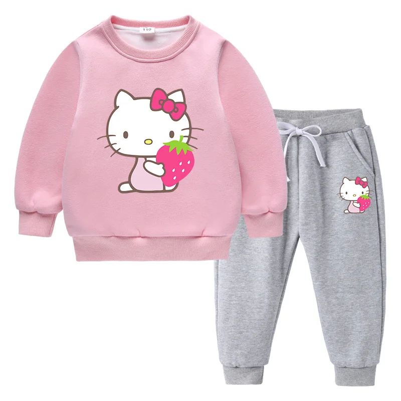 thumbnail image 1 of Hello Kitty lindo estampado niños Sudadera con capucha suéter traje más terciopelo grueso cálido niñas invierno de manga larga moda niños ropa, 1 of 5