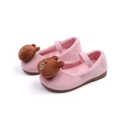 Brown Bear Pink Г.; сезон весна; удобная повседневная парусиновая обувь для детей; милые детские туфли принцессы из флока с рисунком кролика для девочек - Цвет: Brown Bear Pink