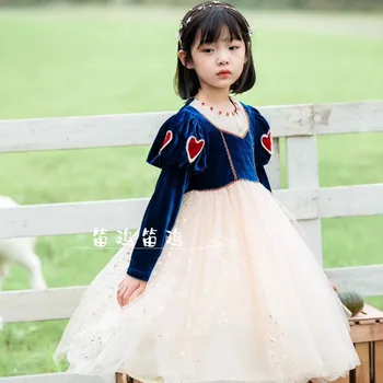 

Girls gold velvet dress autumn 2020 new foreign children's dress red love snow white dress trend