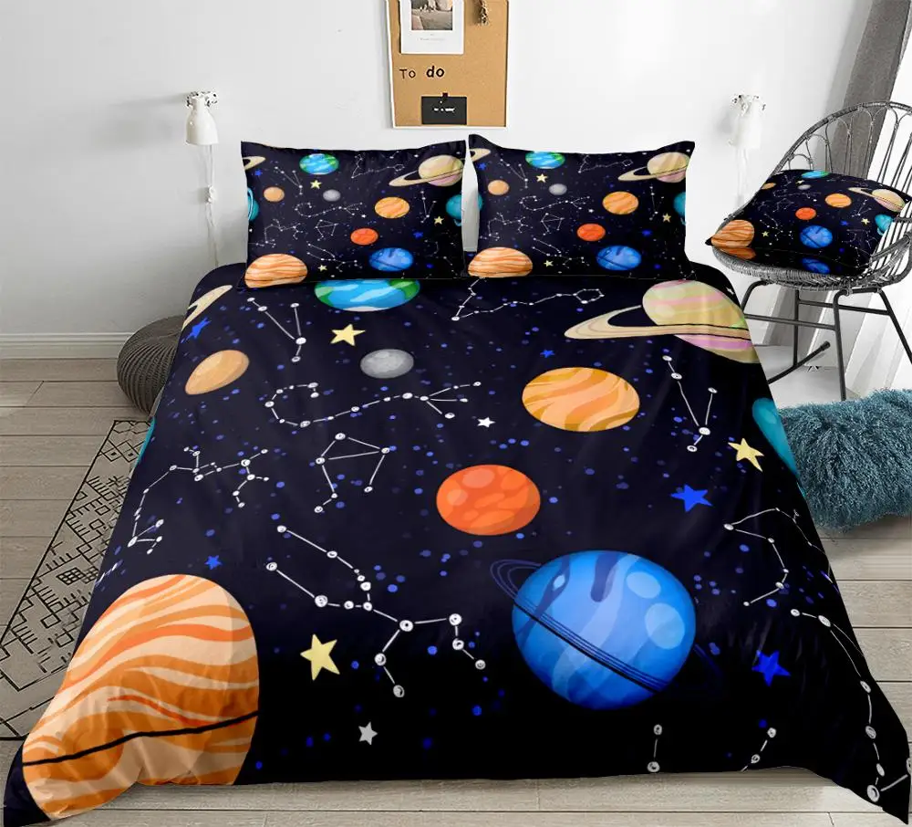 Twin//XL Twin Smart Linen Kids Bedspread Set Coverlet Solar System Space Planets Galaxy Navy Yellow Teal Blue New # Bedspread Little Galaxy