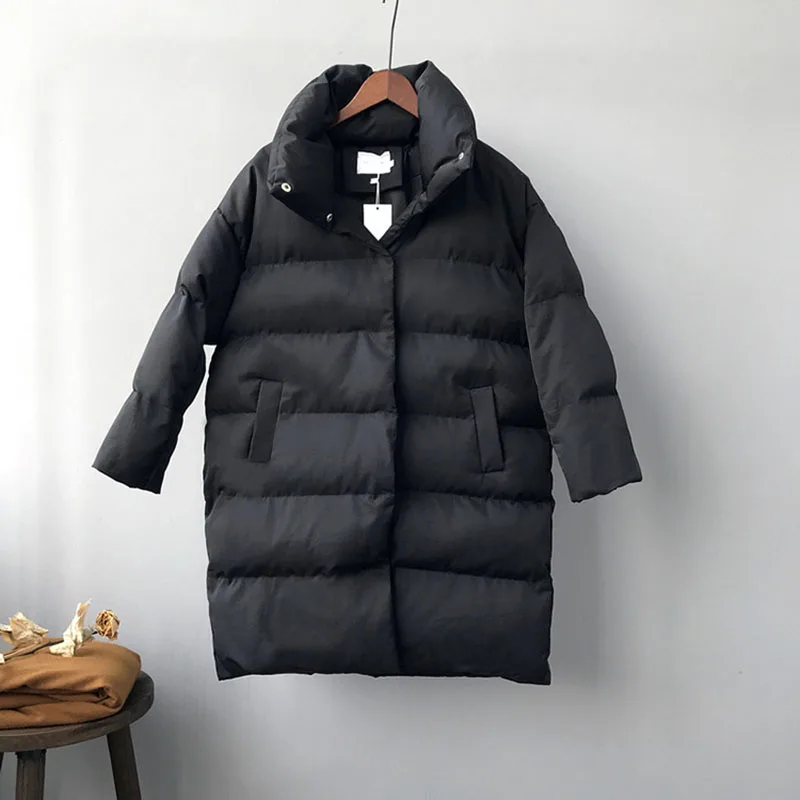 Женская зимняя куртка на утином пуху, верхняя одежда, пальто, женский длинный Повседневный теплый пуховик, брендовая парка N1852 - Цвет: Черный