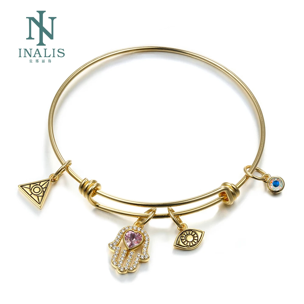 

INALIS Bracelet For Women With Fatima Hand Devil's Eye Triangle Round Pendant Inlaid Crystal DIY Bracelets
