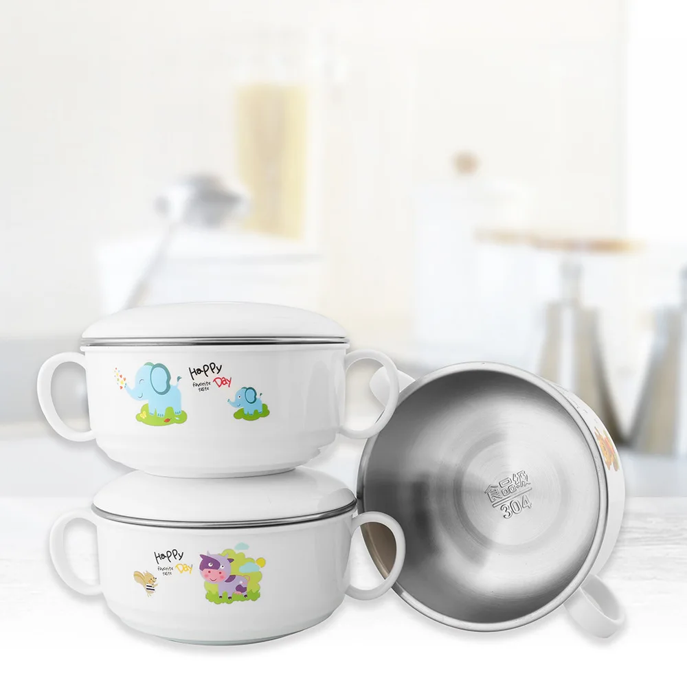 Cartoon CHILDREN'S Tableware 304 Baby Stainless Steel Bowl Simple Fashion Shatter-resistant Insulated bao wan Can Take Inner Wea
