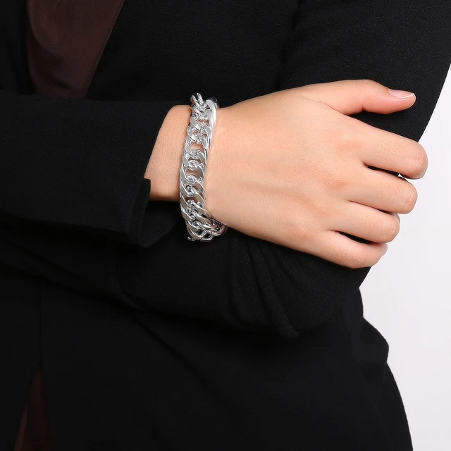 Punk Curb Cuban Chain Bracelets Set for Women Multilayer Miami Boho Thick Gold Color Charm Bracelets Bangles Fashion Jewelry Light Yellow Color