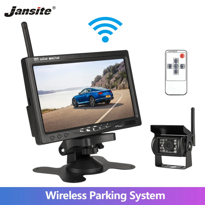 

Jansite 7" Wireless Car Monitor TFT LCD Car Rear View Camera HD monitor for Truck Camera support Bus RV Van DVD reverse camera