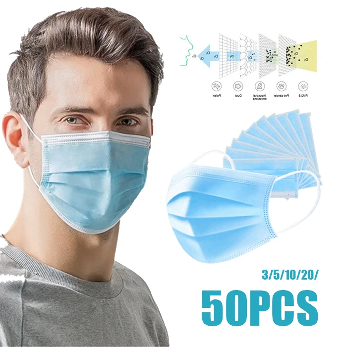 

50 Pcs 3 Layer Face Mouth Masks Disposable Protective Face Mask Prevent bacteria Influenza Bacterial Anti virus Mask Safety Mask