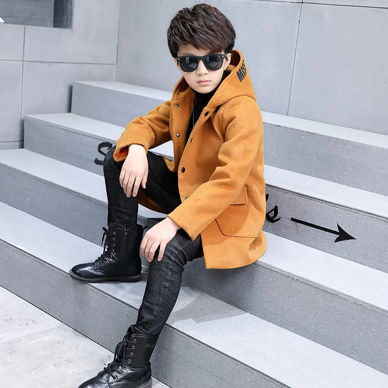 

Boys Woolen Coat Autumn Winter Clothes 2019 Children Thickening Cotton Woolen Overcoat 4-15 Years Old
