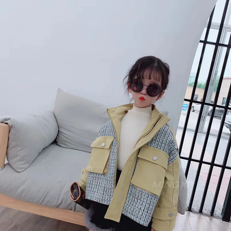 2019 новая зимняя детская куртка желтая стеганая декоративная с карманами