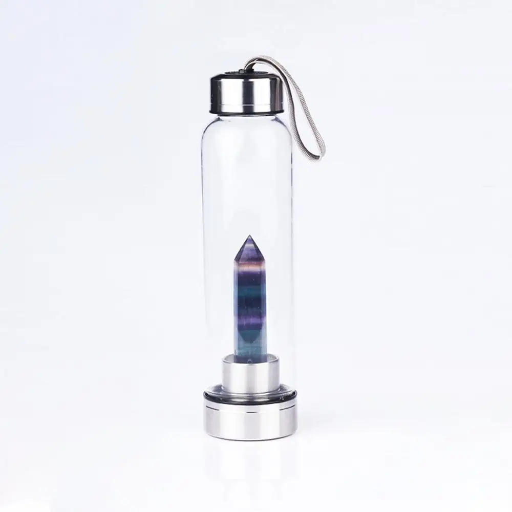 YUYOUG Reusable Gem Water Bottle,Natural Crystal Point Healing Obelisk Wand Elixir Quartz Crystal Energy Water Bottle Health Gift A
