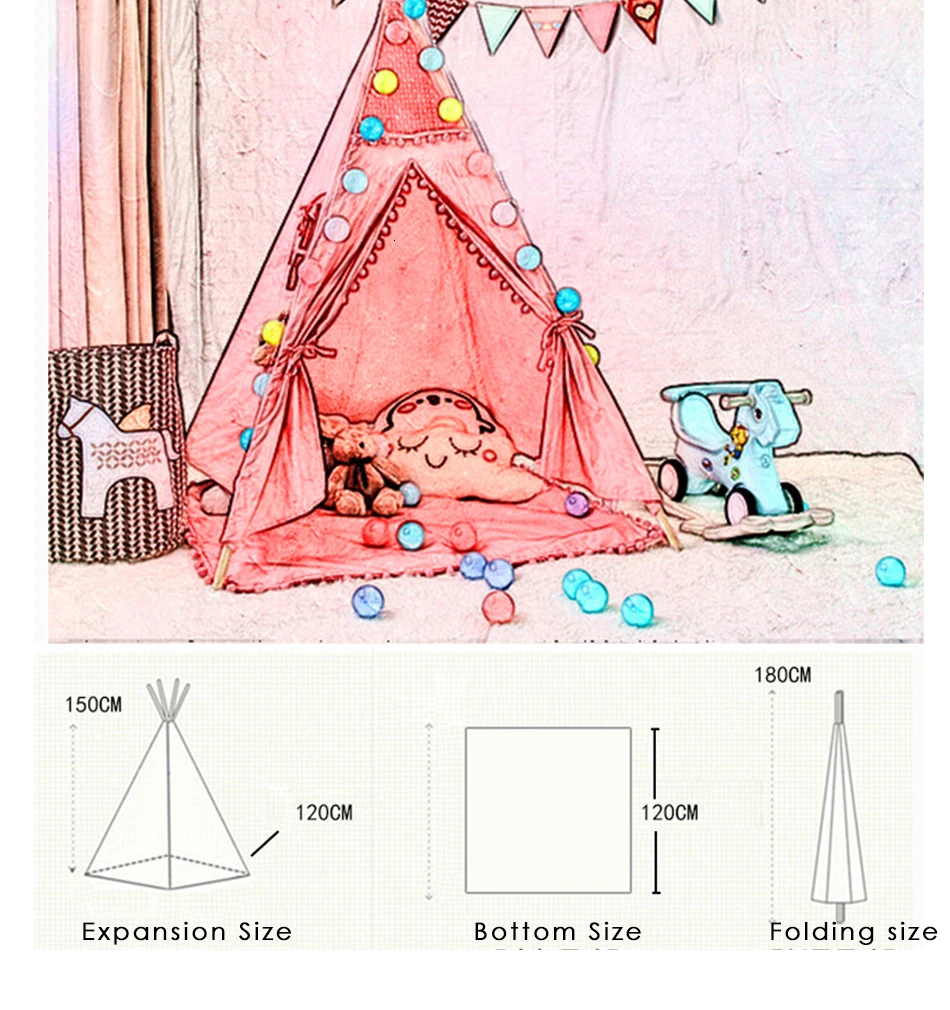 Детские для палатки холста оригинальные треугольные Типи портативные складные Мультяшные индийские детские палатки Детские уличные игры развлекательный дом