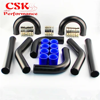 

3" 76mm Universal 8PCS Turbo Intercooler Pipe Piping 76mm + Silicone Hose T-Clamps Kit