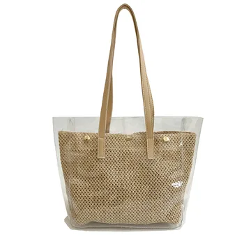 

2020 Women Fashion Summer Beach Wild Waterproof Messenger Shoulder Weaving Bag Solid Color Transparent Crossbody Bag