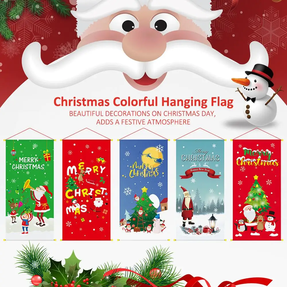 

Christmas Santa Claus Snowman Hanging Flag Wall Window Indoor Outdoor Xmas Ornaments For Home Christmas Party Decoration