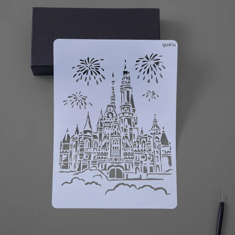 

1pc Castle Stencils PaintingTemplate Reusable DIY Scrapbooking Photo Album Decorative Bullet Journal Stencils Drawing Template