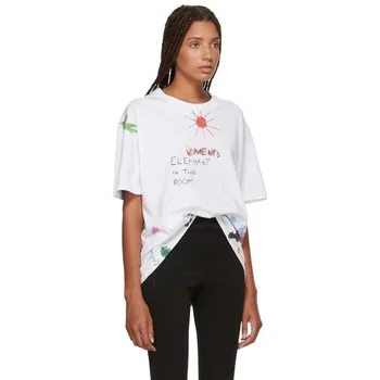 

2020 Spring Summer Sun Cartoon Graffiti Print Unisex Women Men Loose Short Sleeve T-shirt