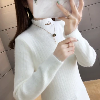 

2020 Limited Women Sweaters And Pullovers High Collar Pullover Knitted Sweater Imitation Mink Bottoming Shirt Sleeve For Women