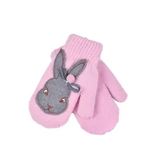 Перчатки для девочек с мультяшным кроликом; зимние детские плотные теплые вязаные перчатки для девочек; Милые Шерстяные варежки из кроличьей шерсти с длинными пальцами