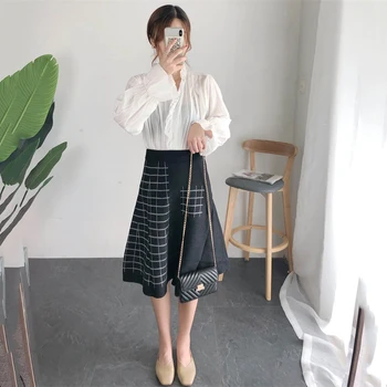 

Women Skirt Autumn and Winter 2019 New Popular A-shaped Loose Skirt High waist Chequered Korean Version Big Skirt