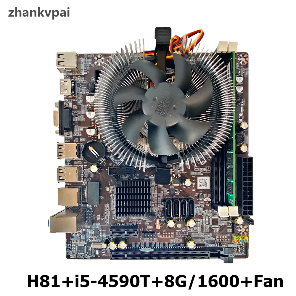 H81 lga 1150 conjunto de placa mãe com intel Cori5 4590T cpu 1 pçs * 8gb 1600mhz ddr3 + ventilador de memória desktop sata iii vga hdmi|Placas-mães| - AliExpress