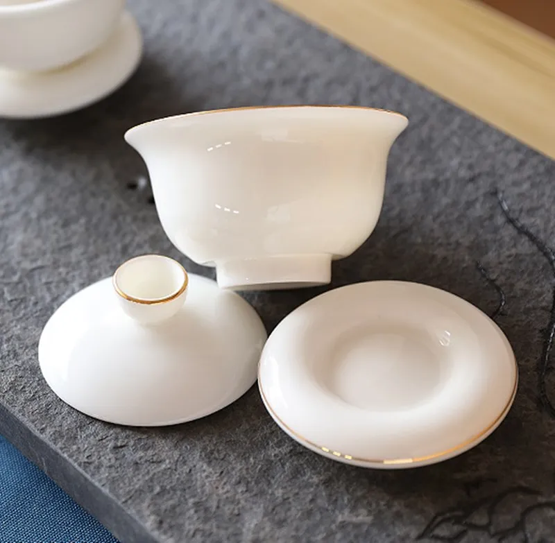 Белая фарфоровая керамическая чайная супница Gaiwan ручной работы, китайская фарфоровая чайная посуда 160 мл, чайная чаша высокого качества в китайском стиле