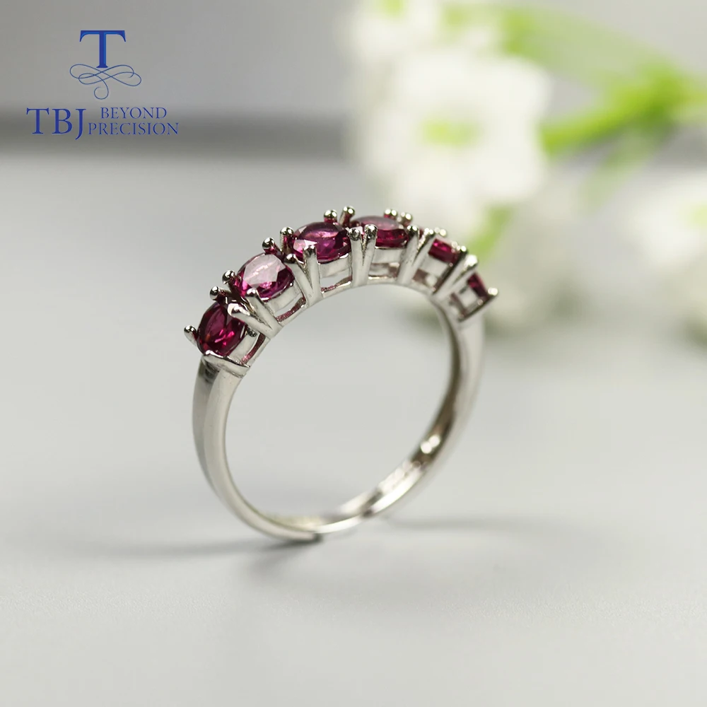 Natural Brazil Rhodolite Garnet Ring Round 4mm 6 piece classic simple Gemstone Ring fine jewelry 925 sterling silver for women 2