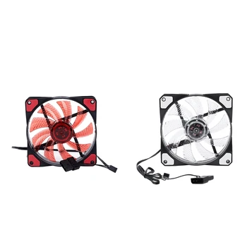 

2Pc 15 Lights LED PC Computer Chassis Fan Case Heatsink Cooler Cooling Fan DC 12V 4P 120X120X25mm Red & White