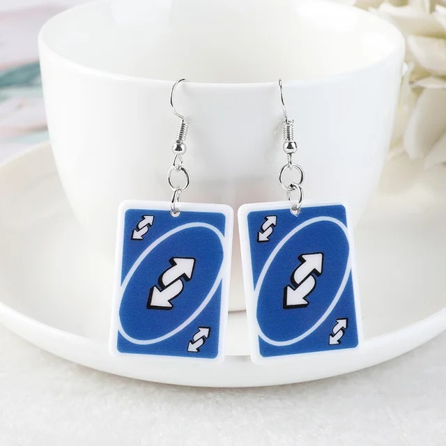 1Pair Drop Earrings  Magic Poker Game Card Crafts Dangle Acrylic Jewelry for Children and Woman YS-U-EH04 blue