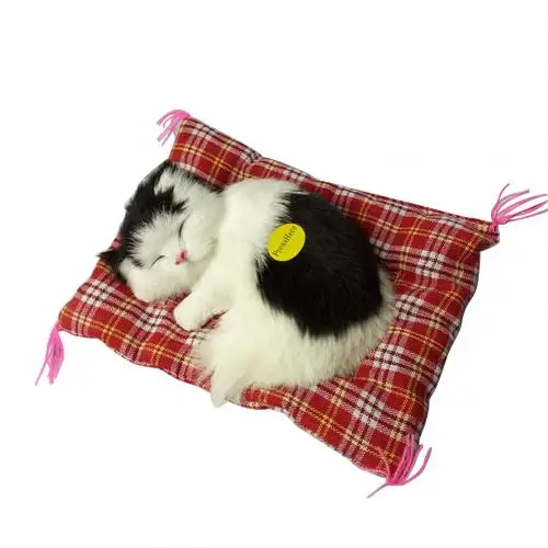 Black White 17x14cm Simulation Sleeping Cats Toy Plush Stuffed Toy Press Simulation Sound Animal Cute Doll Kids Gift Home Desk Decorations - Цвет: Black White