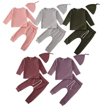 Одежда для маленьких девочек зимняя теплая одежда для новорожденных девочек и мальчиков топы в полоску с длинными рукавами, футболка и штаны