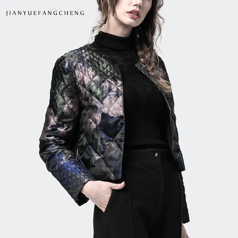 

Women Winter Down Jacket Vintage Floral Printed White Duck Down Coat Warm Lightly Fashion Streetwear Short Tops Down Jackets