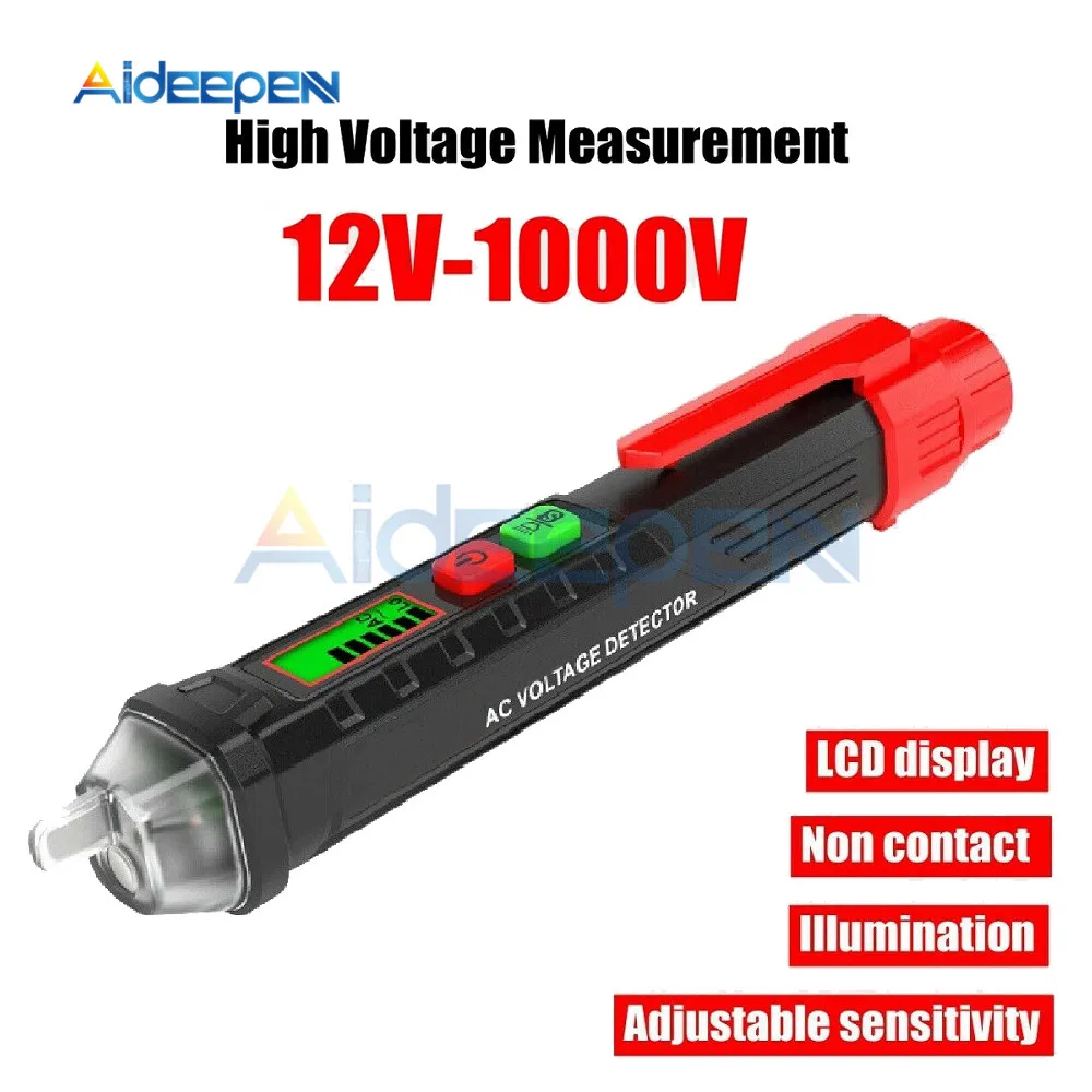 

Non-contact AC Voltage Detector 12V-1000V Adjustable Sensitivity Intelligent Identification with Flashlight Voltmeter Test Pen