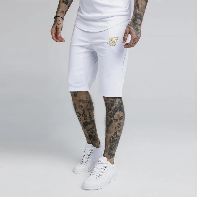 Men's brand high quality cotton sports shorts sik silk embroidery gyms fitness casual jogger training shorts sweatpants