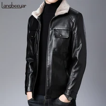 Топ класс теплые зимние модные брендовые кожаные пуховики мужские s водонепроницаемые корейские уличные пуховые пальто мужская одежда