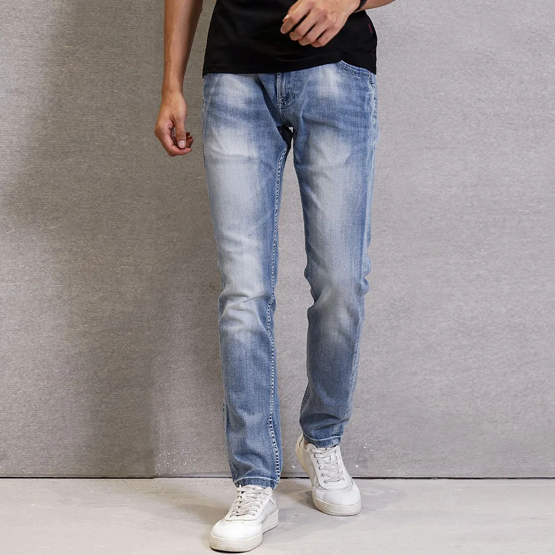 

Fashion Streetwear Men Jeans Autumn New Designer Classical Slim Jeans Men Casual Denim Pants Light Blue Vintage Designer Jeans