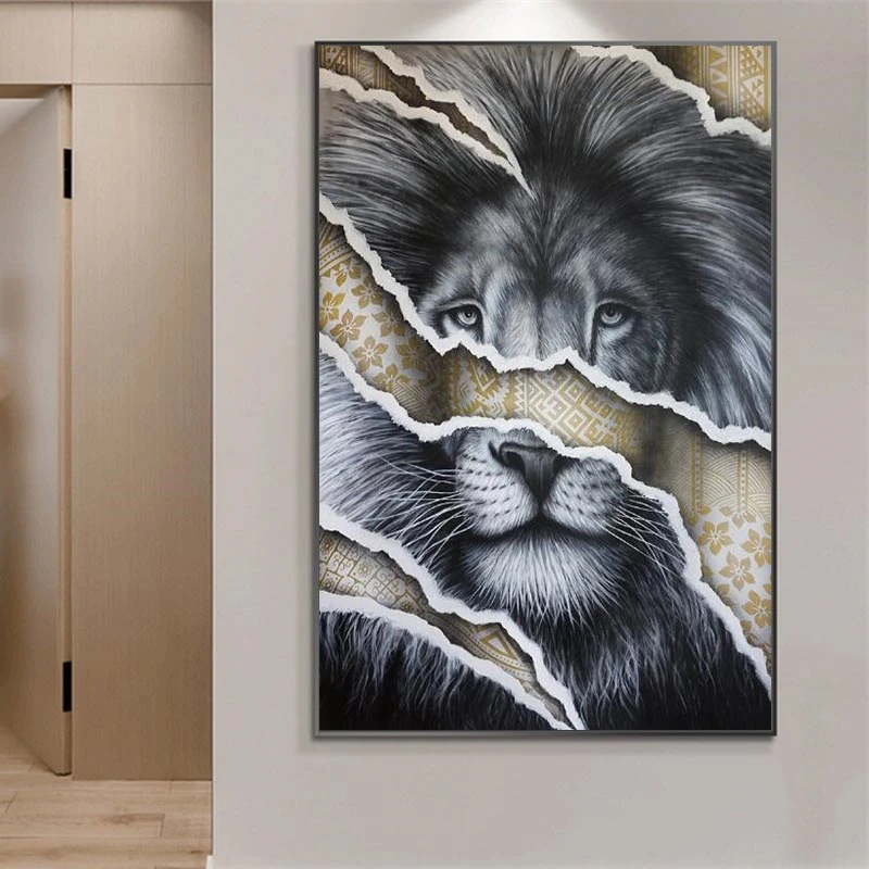 

Golden Black Lion Head Canvas Paintings on the Wall Art Posters and Prints African Animals Decorative Pictures For Living Room